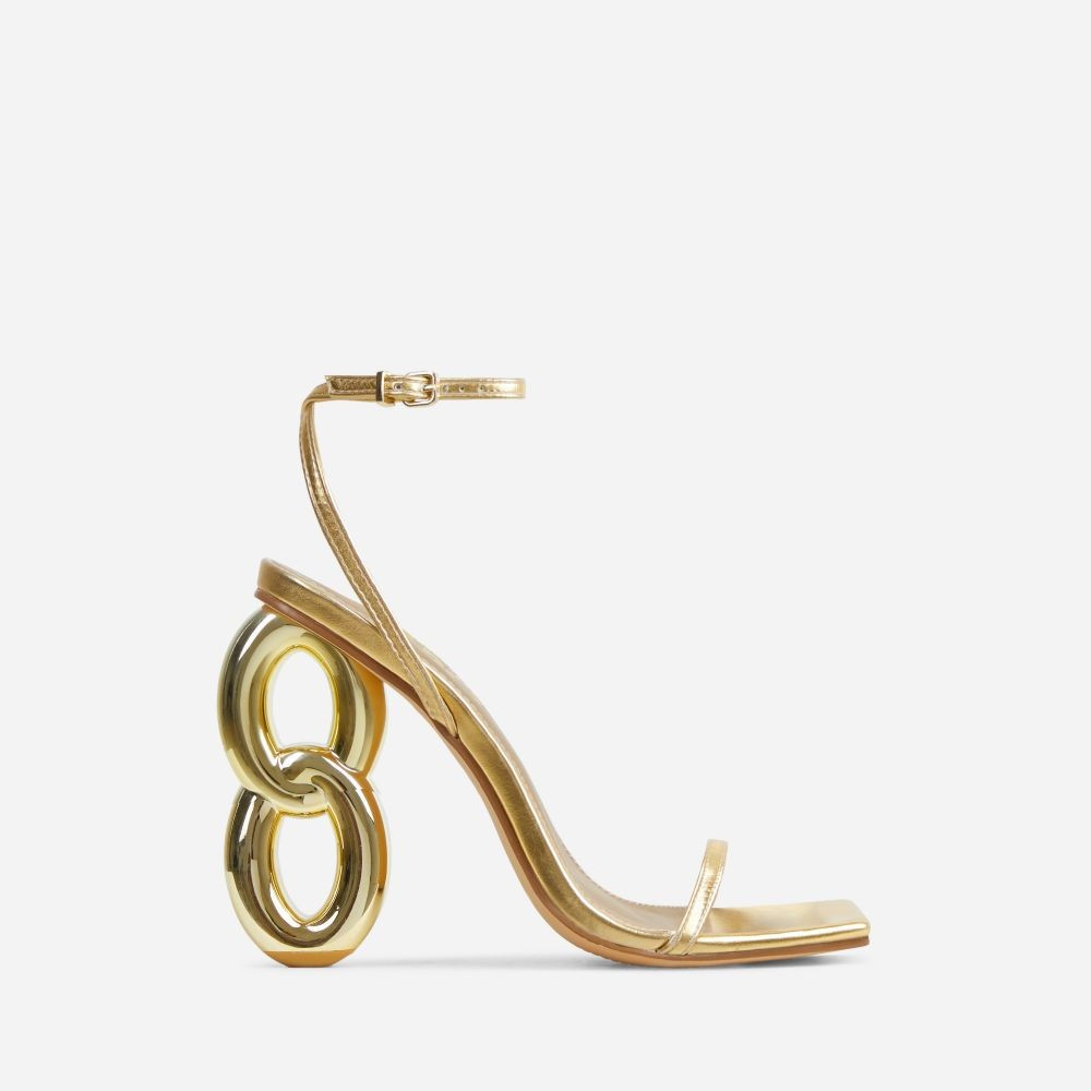 Farah Ankle Strap Square Toe Gold Chain Heel In Gold Faux Leather | EGO Shoes (US & Canada)