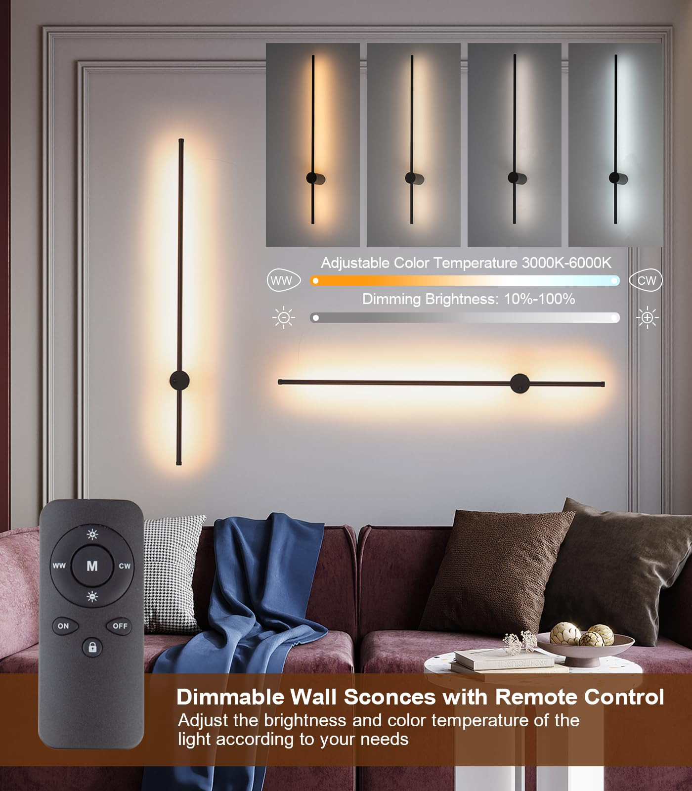 Battery Operated Wall Sconces Set of Two, USB Rechargeable Wall Lights with Remote Control, Dimma... | Amazon (US)