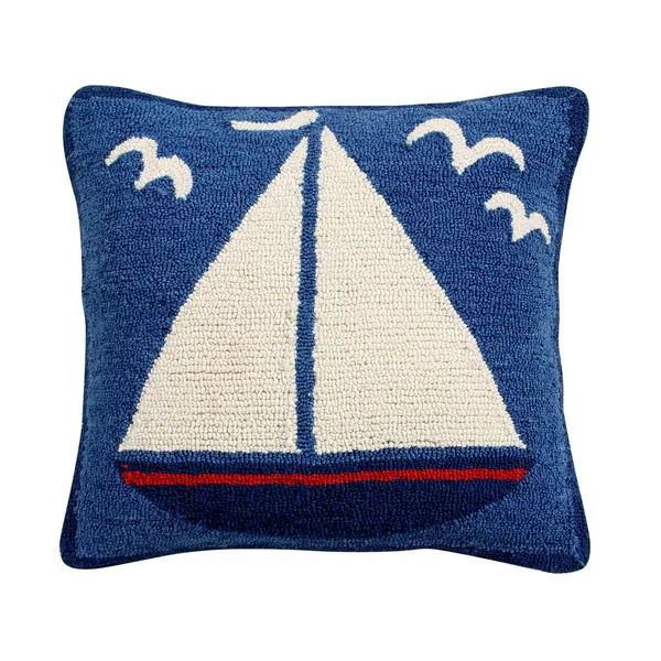 Sail Boat 18" Hand-Hooked Square Cushion Cover | Bed Bath & Beyond