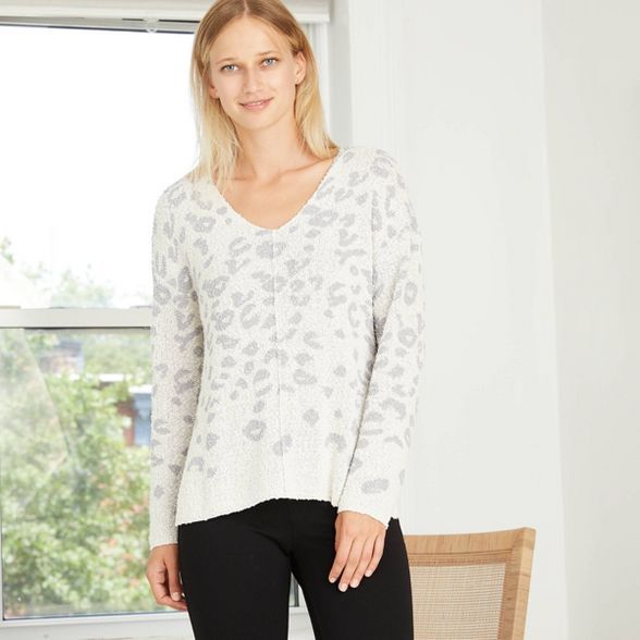 Women's Leopard Print V-Neck Pullover Sweater - Knox Rose™ White | Target