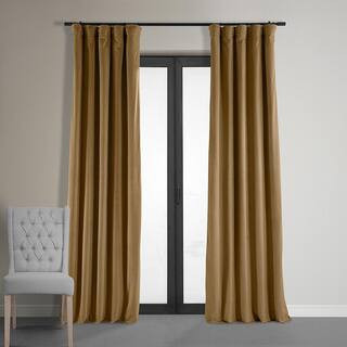 Amber Gold Signature Velvet Blackout Curtain - 50 in. W x 84 in. L Rod Pocket with Back Tab Single Velvet Curtain Panel | The Home Depot