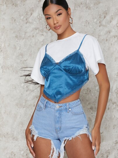 SHEIN Floral Lace Satin Cami Combo Top | SHEIN