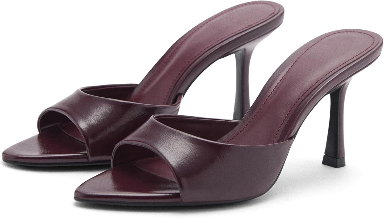 High Heel Mules for Women Slip On Open Pointed Toe Classy Patent Leather Stiletto Pumps Formal Sl... | Amazon (US)