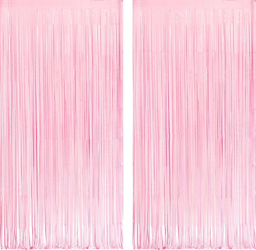 Pastel Pink Party Backdrop Decoration - GREATRIL Baby Pink Foil Fringe Streamers for Baby/Boo Day... | Amazon (US)