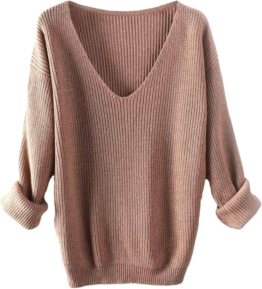 LINY XIN Women's Oversized Merino Wool Fall Winter Warm Knit Loose Pullover Soft Sexy V-Neck Sweater | Amazon (US)