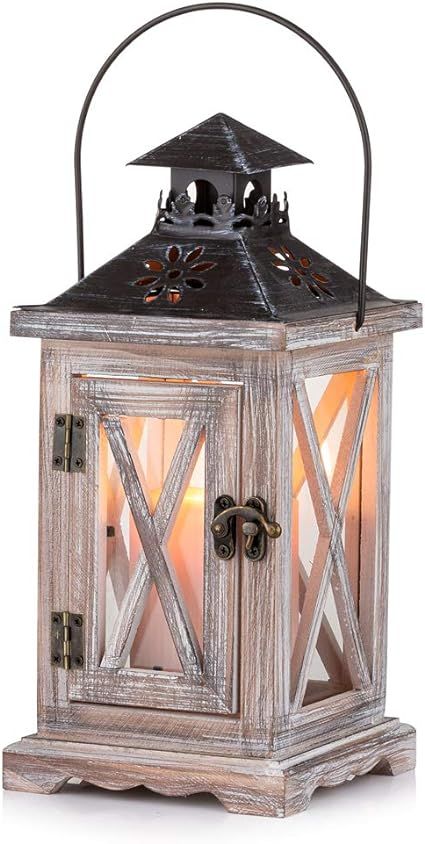 Sziqiqi Vintage Distressed Wooden Decorative Lantern for Rustic Wedding Centerpiece Hanging Lante... | Amazon (US)