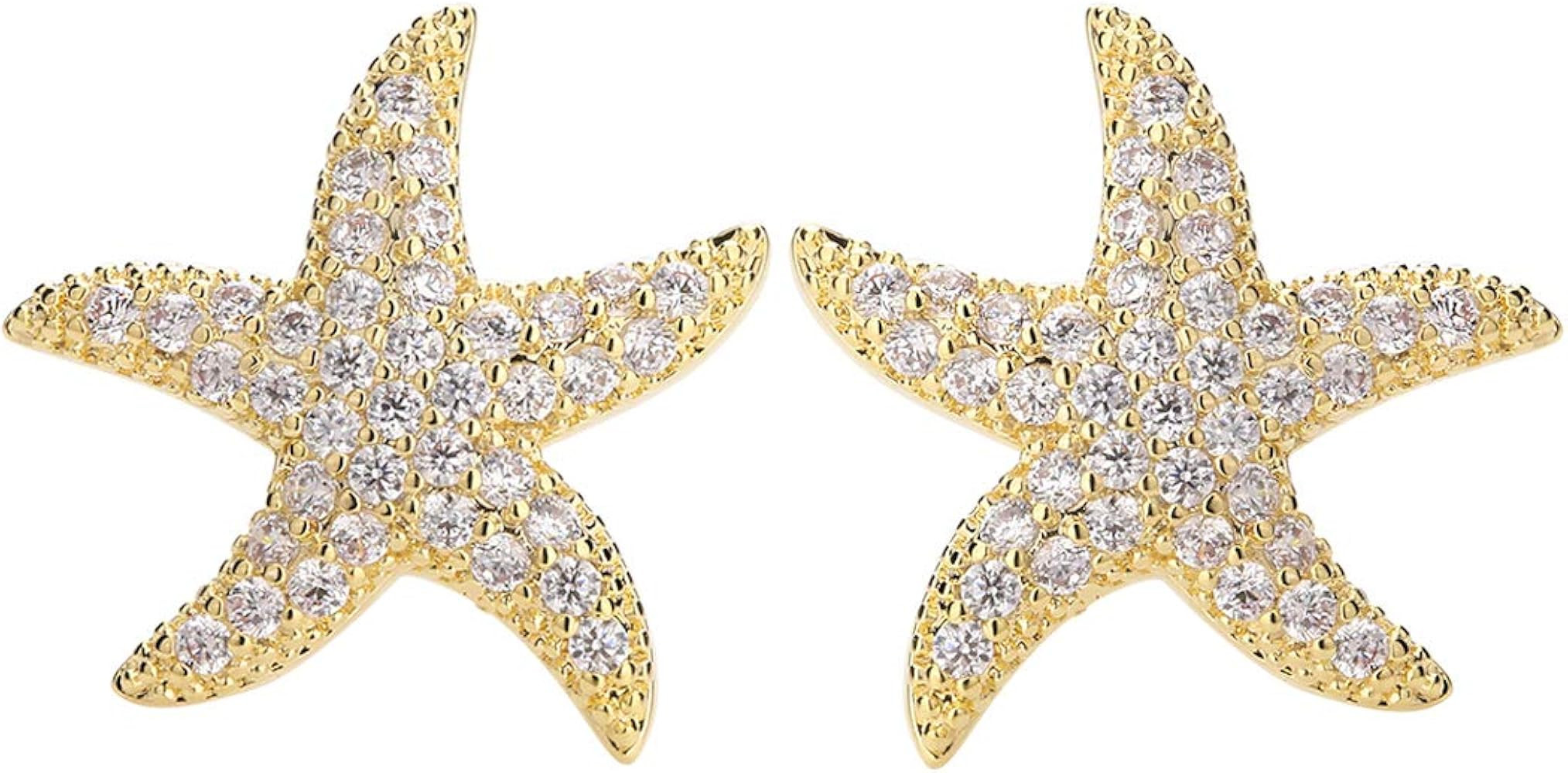 Starfish Stud Earrings for Women - CZ Paved Starfish Stud Earrings - Charm Starfish Earrings Plat... | Amazon (US)