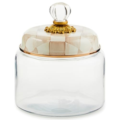 MACKENZIE-CHILDS Small Kitchen Canister, Decorative Glass Storage Jar with Lid, Brown-and-White Mocha Check | Amazon (US)