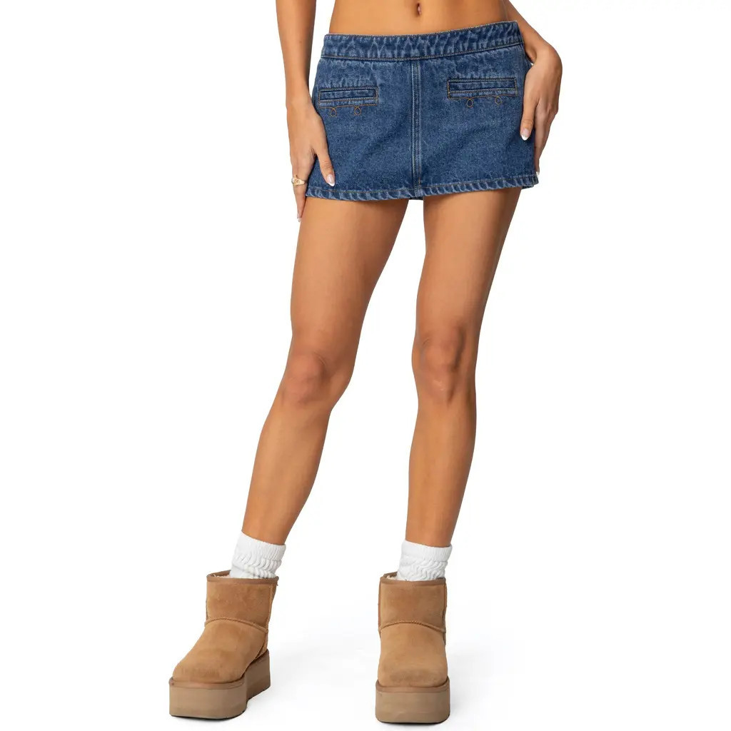 EDIKTED Anita Denim Mini Skort in Blue at Nordstrom, Size Small | Nordstrom