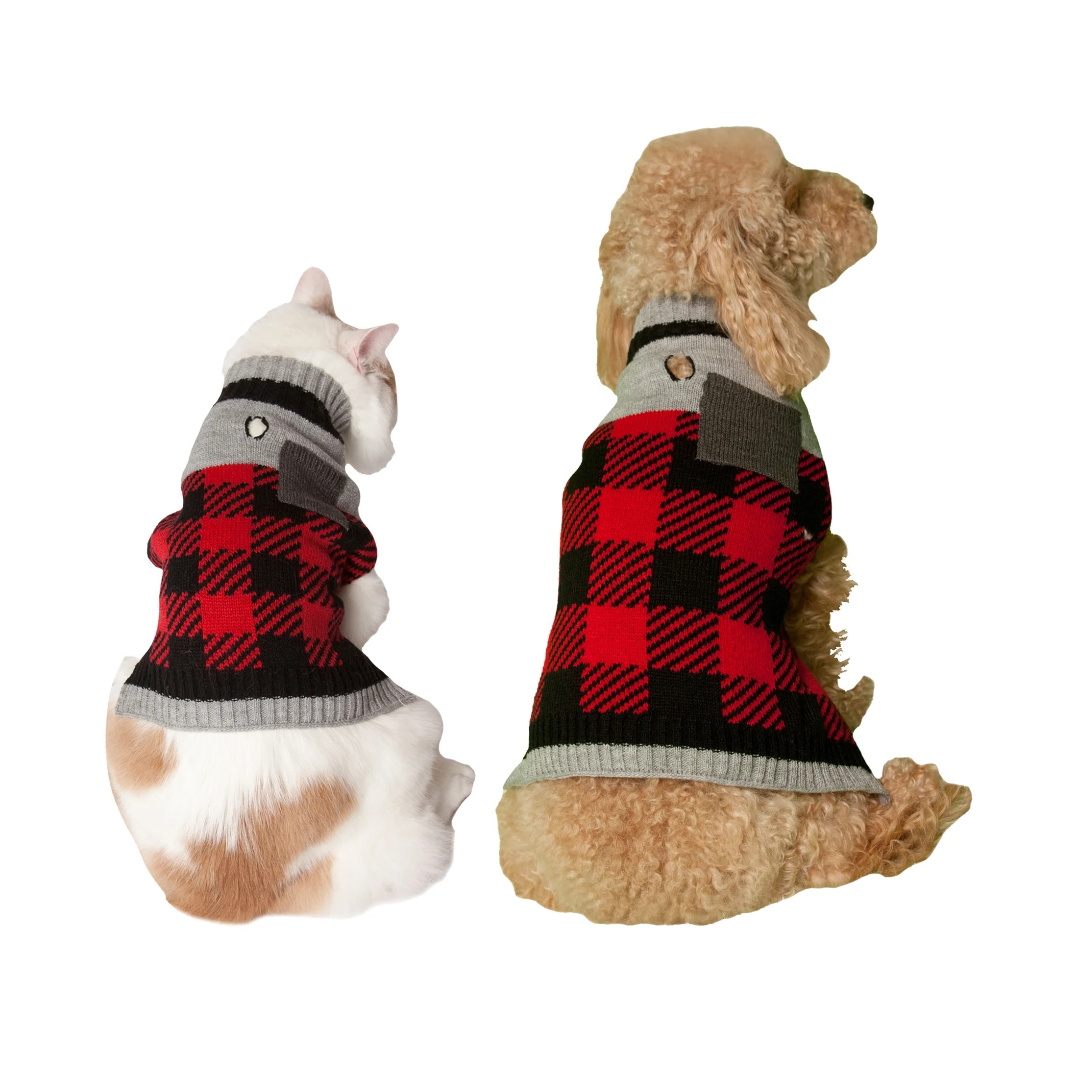Vibrant Life Holiday Buffalo Check W Pckt Dog Sweater and Cat Sweater - Walmart.com | Walmart (US)