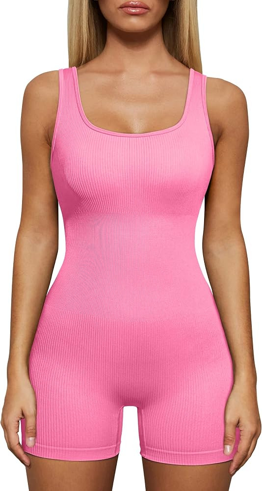 OQQ Women's Yoga Rompers One Piece Ribbed Square Neck Exercise Tank Tops Romper | Amazon (US)