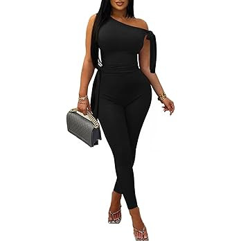 Women's Sexy One Off Shoulder Jumpsuits Sleeveless Bodycon Rompers One Piece Outfits | Amazon (US)