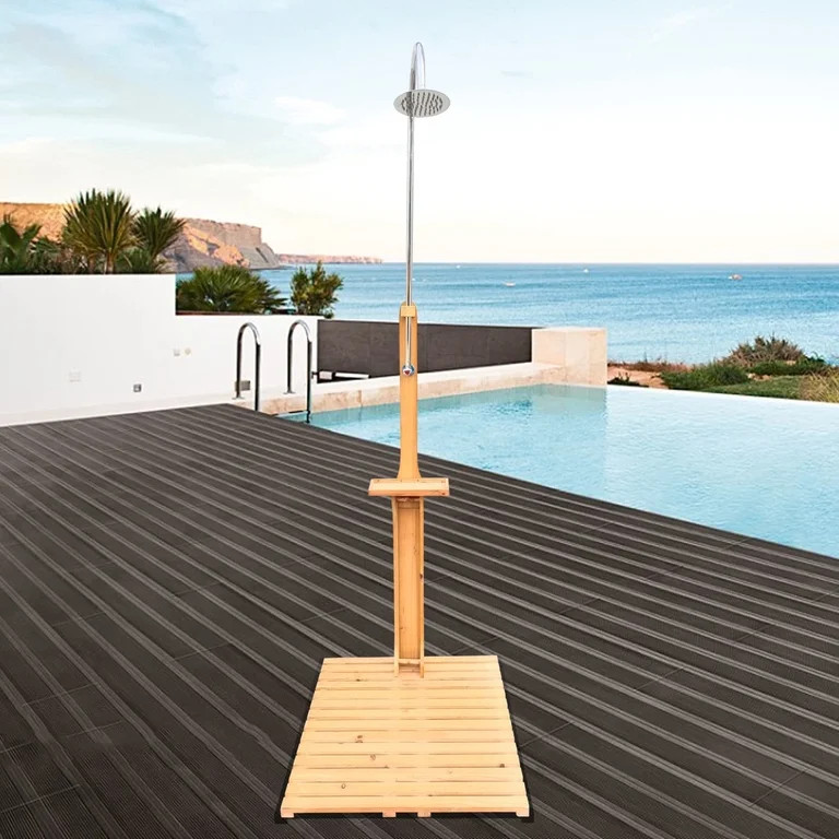 Outdoor Garden Pool Shower with Wooden Base Platform, Freestanding Patio Shower for Backyard, Poo... | Walmart (US)