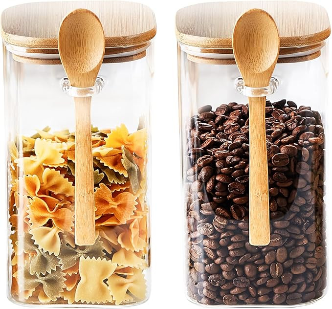 Unbreakable Glass Jars,1475ml/49oz Glass Kitchen Canisters Set of 2 with Airtight Bamboo Lid and ... | Amazon (US)