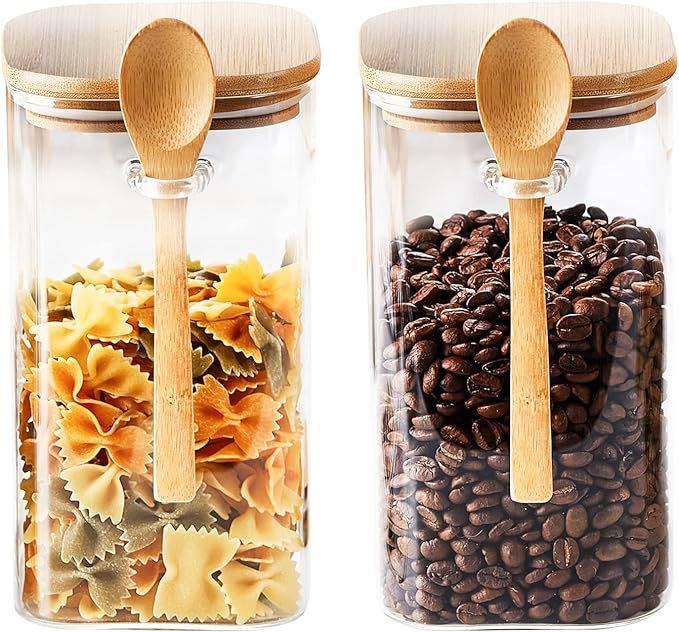 Unbreakable Glass Jars,1475ml/49oz Glass Kitchen Canisters Set of 2 with Airtight Bamboo Lid and ... | Amazon (US)