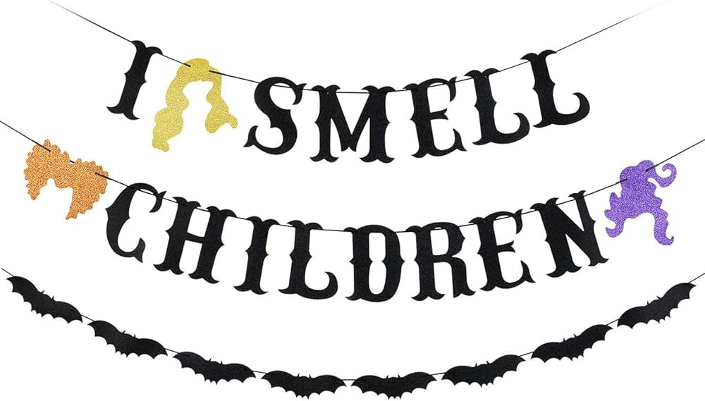 Black Glitter I Smell Children Banner and Halloween Bat Banner, Hocus Pocus Banner I Smell Childr... | Amazon (US)