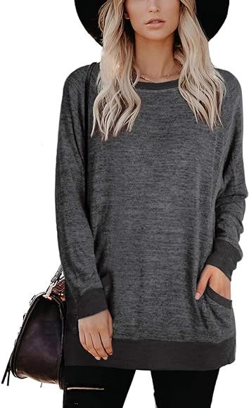 Womens Casual Sweatshirts Long Sleeve Oversized Sweaters with Pocket Shirts Tunic Tops S-2XL | Amazon (US)