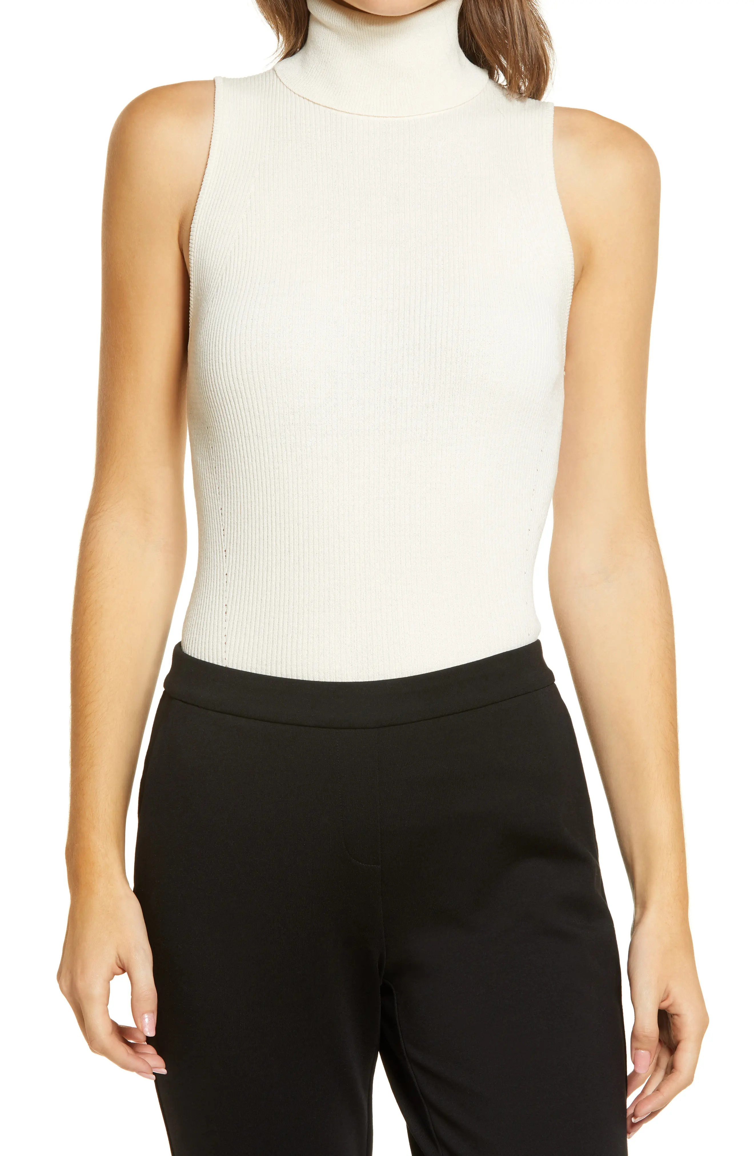 Women's Anne Klein Sleeveless Rib Turtleneck, Size Medium - White | Nordstrom