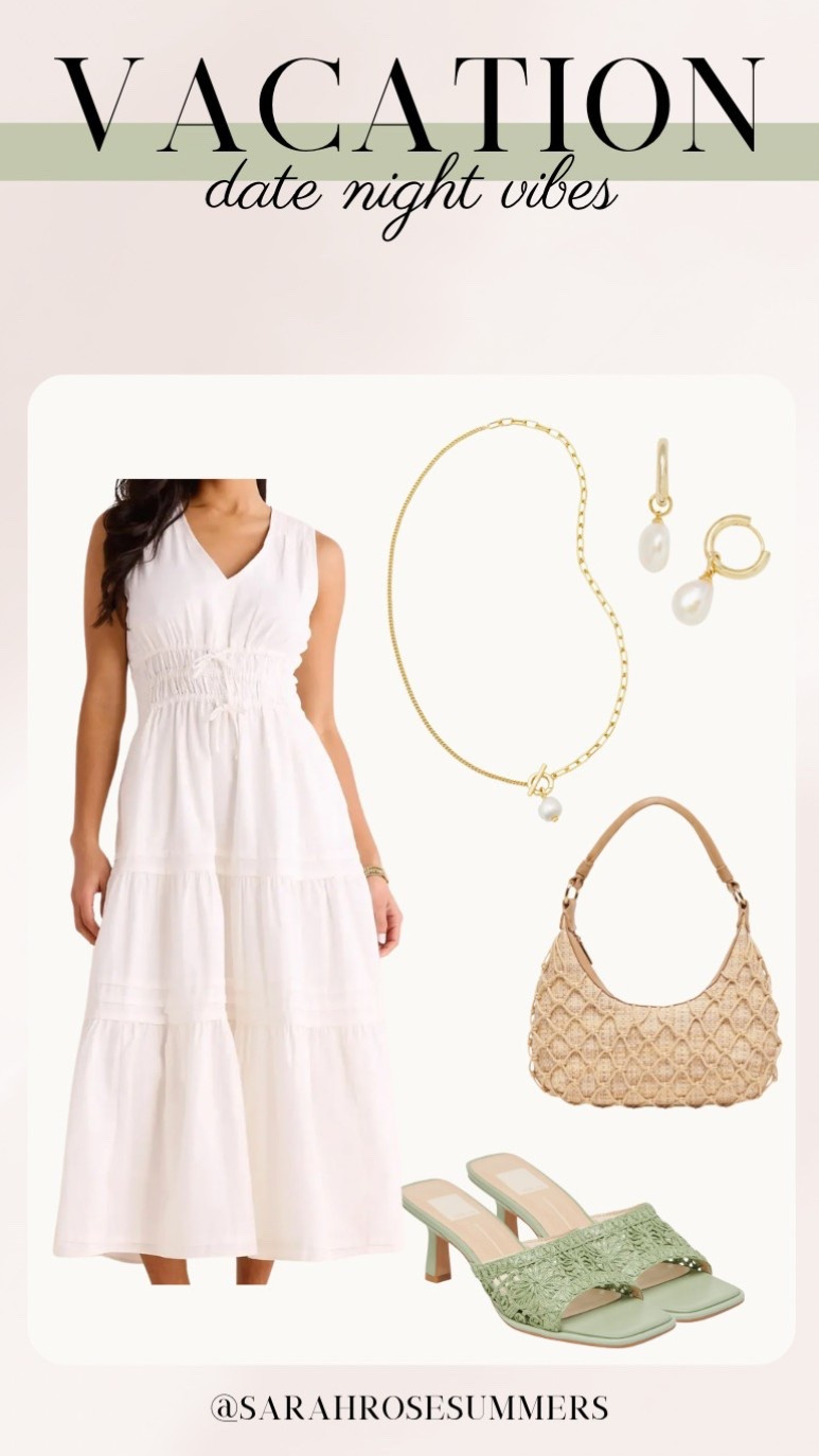 Vacation outfit idea! Date night outfit for the spring. Use code SARAHROSE15 for 15% off Avara dress. Dolce Vita sage green heels and handbag. Kendra Scott pearl jewelry. 

#LTKSaleAlert #LTKShoeCrush #LTKStyleTip