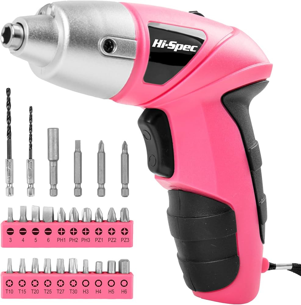 Hi-Spec 27pc 3.6V Pink USB Small Power Electric Screwdriver Set for Women. Cordless & Rechargeabl... | Amazon (US)