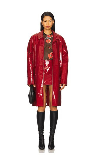 Moschino Jeans Leather Long Overcoat in Red. - size 40 | Revolve Clothing (Global)