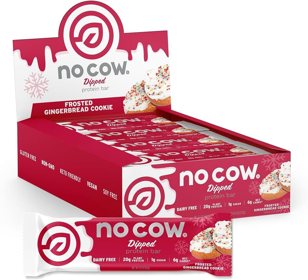 No Cow Dipped High Protein Bars, Frosted Gingerbread Cookie, 20g Plant Based Vegan Protein Snacks... | Amazon (US)