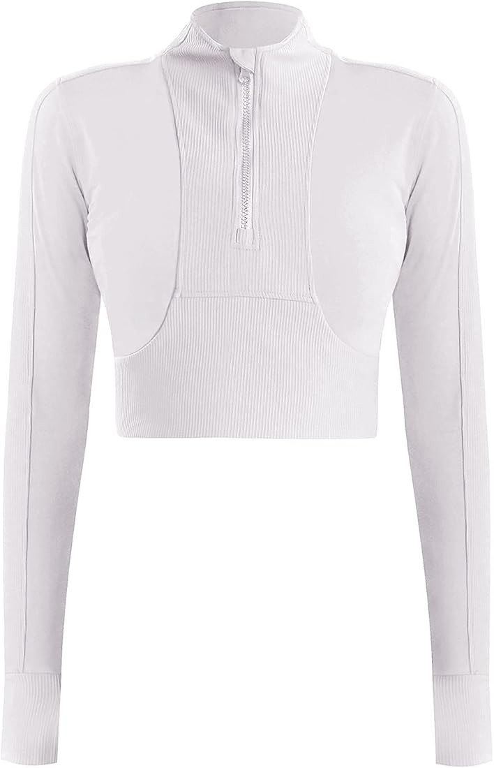 KTILG Womens Cropped Jacket Half Zip Pullover Slim Fit Yoga Running Athletic Workout Jackets Long... | Amazon (US)