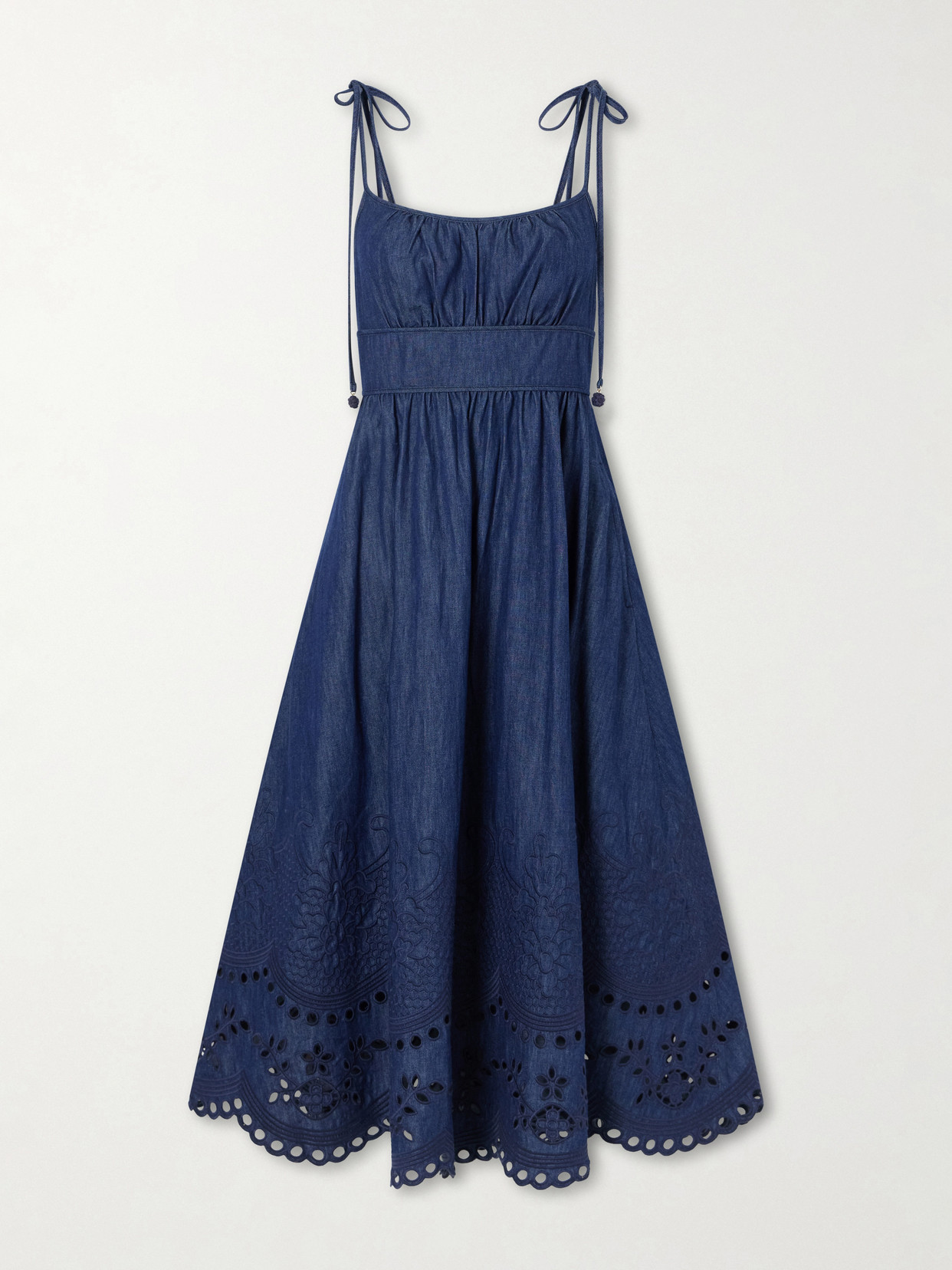 Zimmermann - Mahon Broderie Anglaise Cotton-denim Midi Dress - Blue | NET-A-PORTER (US)