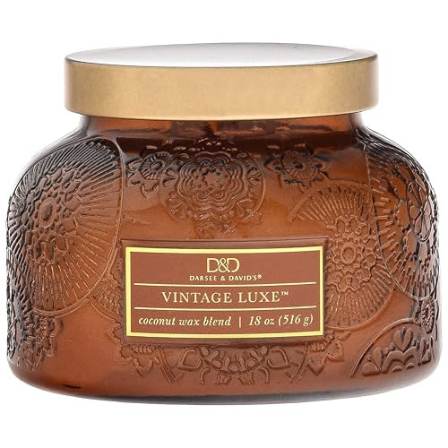 Amber Candle w/Vintage Luxe Embossed Jar (17.6 oz) - Large Scented Candles for Relaxing - Dual Wick Embossed Glass Jar Candle - Fossil Pine Tree Scented Candle Gift for Women | Amazon (US)