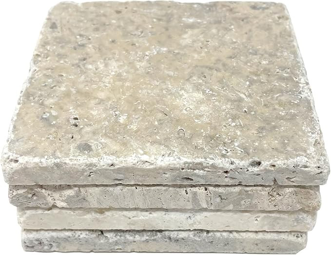 Beige 4'' X 4'' Travertine with Fossil Coasters Stone Drink Spills Coasters Tumbled Stone Set of ... | Amazon (US)