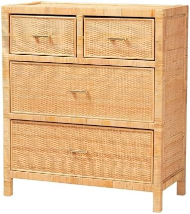 Baxton Studio Vaere Natural Brown Rattan and Mahogany Wood Storage Cabinet | Amazon (US)