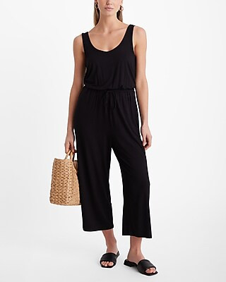 Scoop Neck Sleeveless Tie Waist Wide Leg Jumpsuit | Express