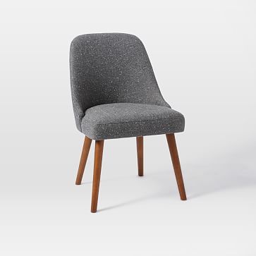 Mid-Century Upholstered Dining Chair, Salt + Pepper, Tweed, Pecan | West Elm (US)