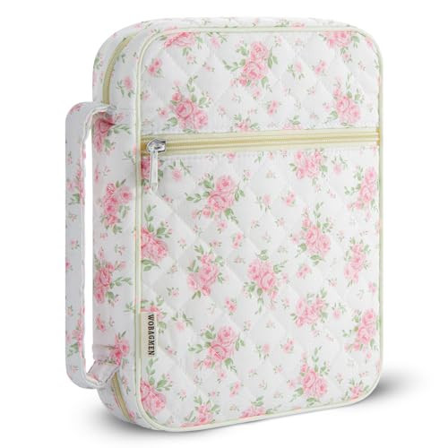 WOBAGMEN Bible Cover Case for Women,Large Bible Tote Bags Organizer Quilted Carrying Case for Girls,Bible Study Supplies Accessories Christian Gifts for Women (Big Pink Floral, M) | Amazon (US)
