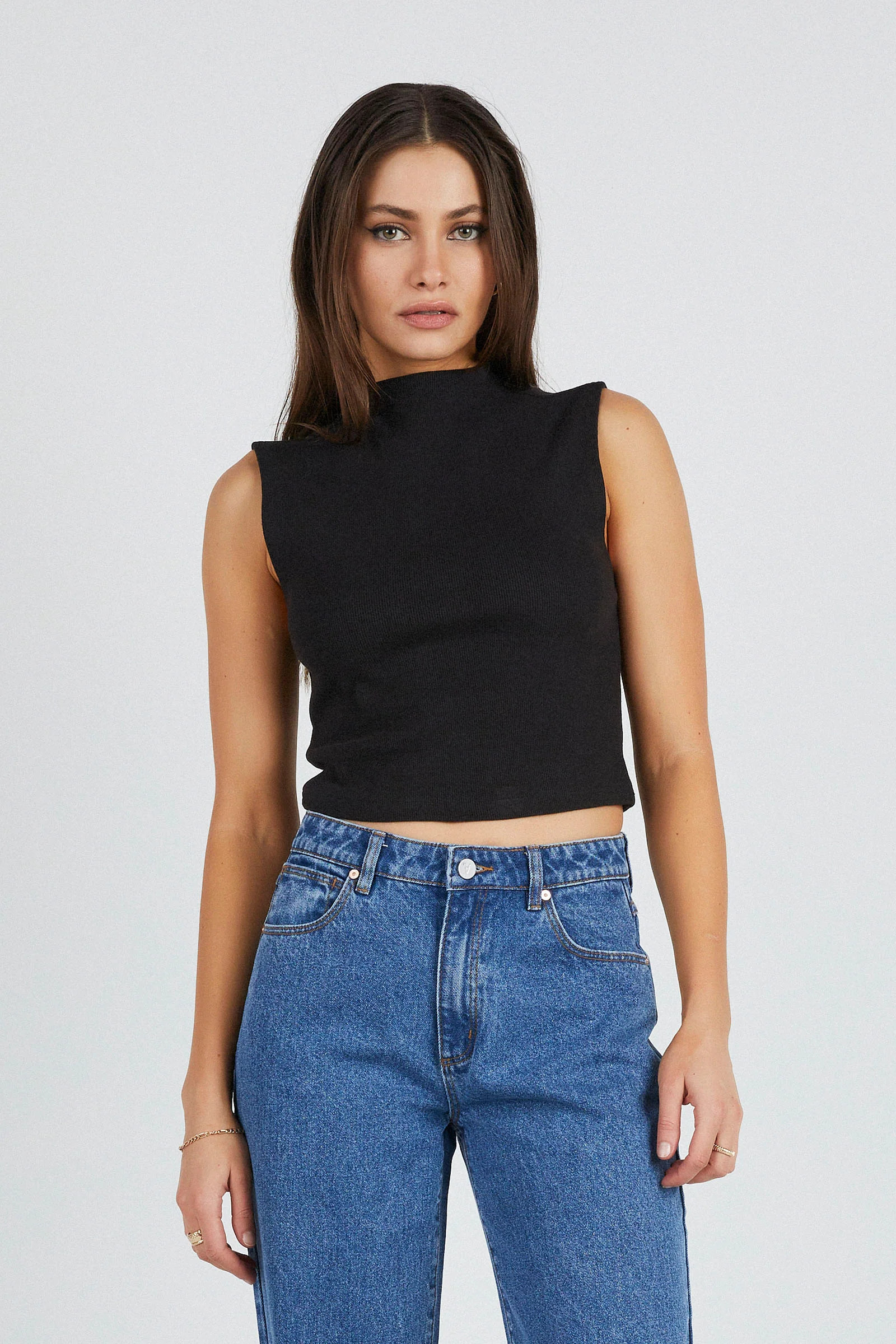 Heather Icon Mock Neck Black - Abrand Jeans | Abrand Jeans US