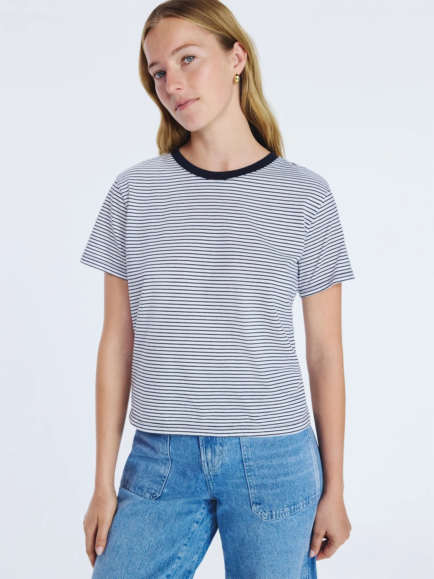 Free Assembly Women's and Women's Plus Cotton Cropped Boxy Tee with Short Sleeves, Sizes XS-4X | Walmart (US)