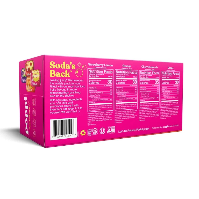 poppi Soda Essentials Prebiotic Soda Variety Pack, 12 fl oz, 8 Pack Cans | Walmart (US)
