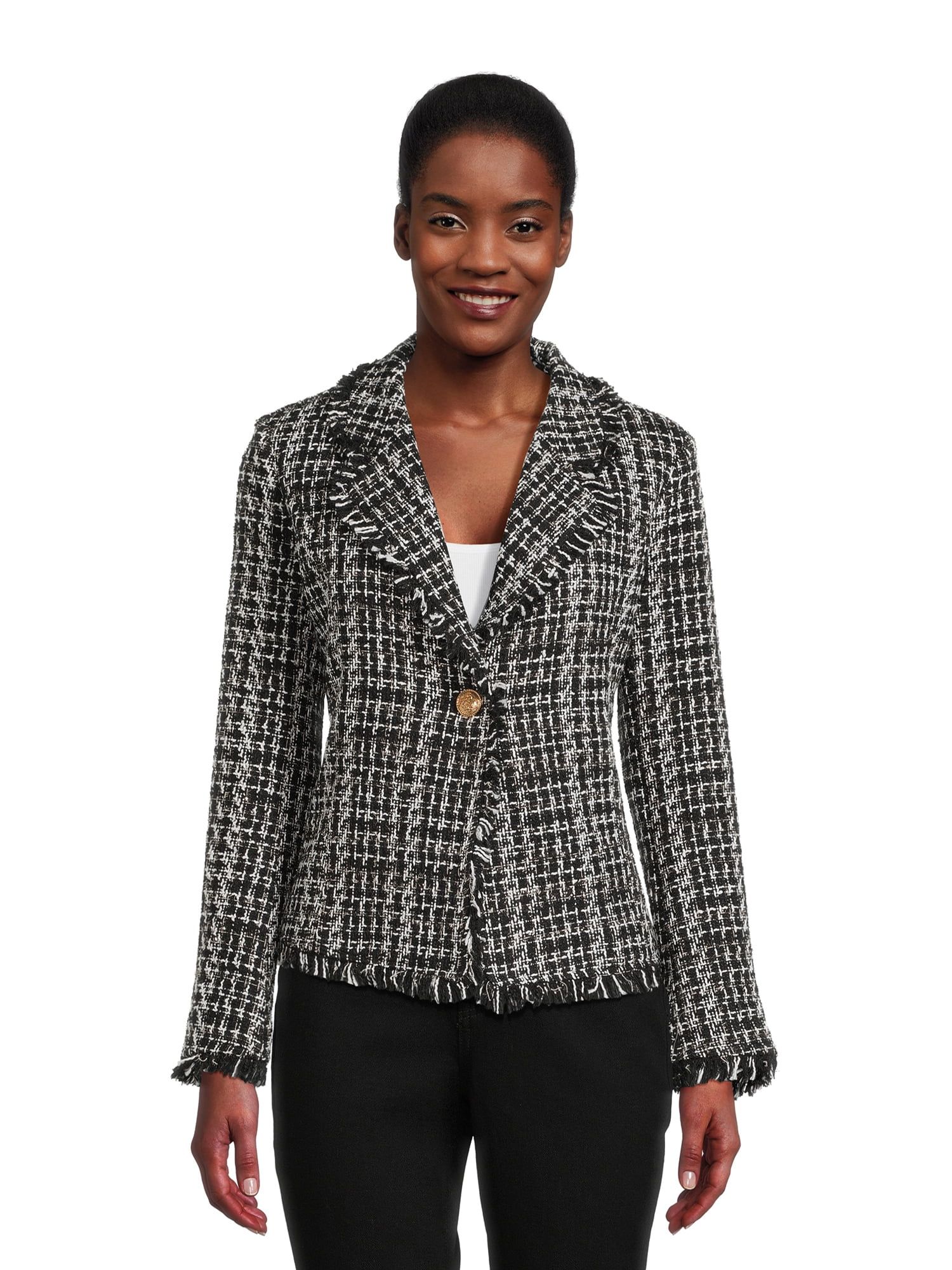 Attitude Unknown Women's Fancy Tweed Structured Blazer, Sizes XS-XL - Walmart.com | Walmart (US)