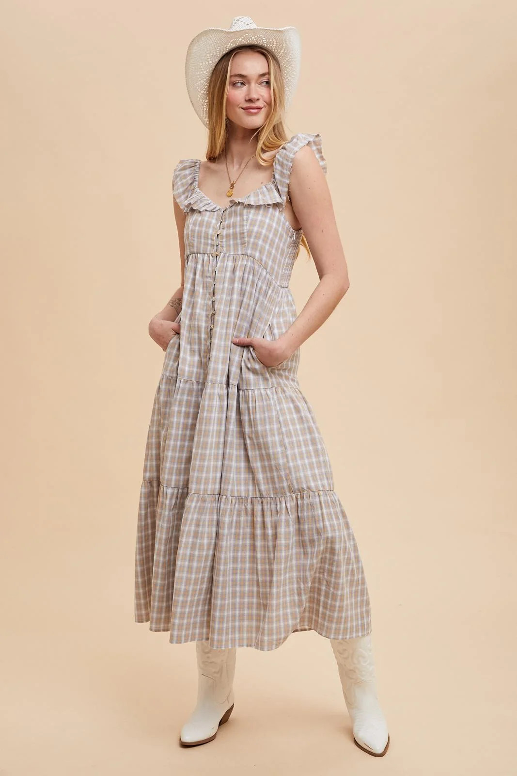 Light Blue Cotton Plaid Maxi Dress | PinkBlush Maternity