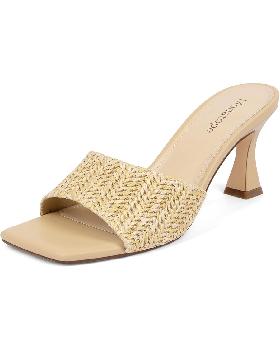 Modatope Womens Heeled Sandals Open Square Toe Heels Chunky Block Heel Slip On Sandals for Women | Amazon (US)