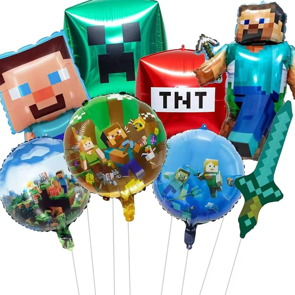 8PCS Pixel Miner Foil Balloons for Birthday Party Supplies, Pixel Birthday Balloons for Pixel Vid... | Amazon (US)