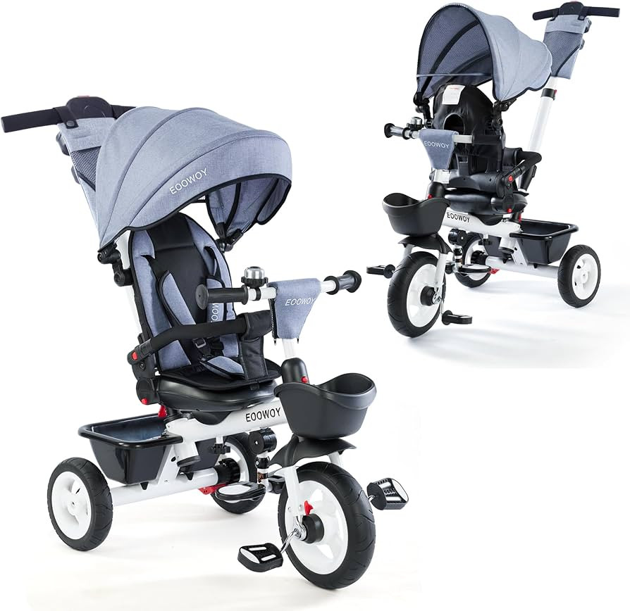 Baby Trike, 6-in-1 Kids Tricycle with Adjustable Push Handle, Removable Canopy, Safety Harness fo... | Amazon (US)
