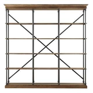 84 in. Vintage Oak Metal 5-shelf Etagere Bookcase with Open Back | The Home Depot