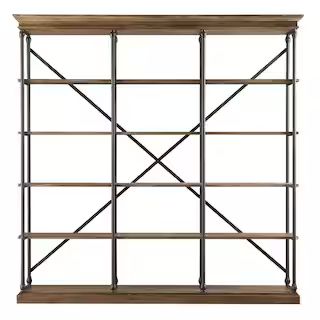 84 in. Vintage Oak Metal 5-shelf Etagere Bookcase with Open Back | The Home Depot