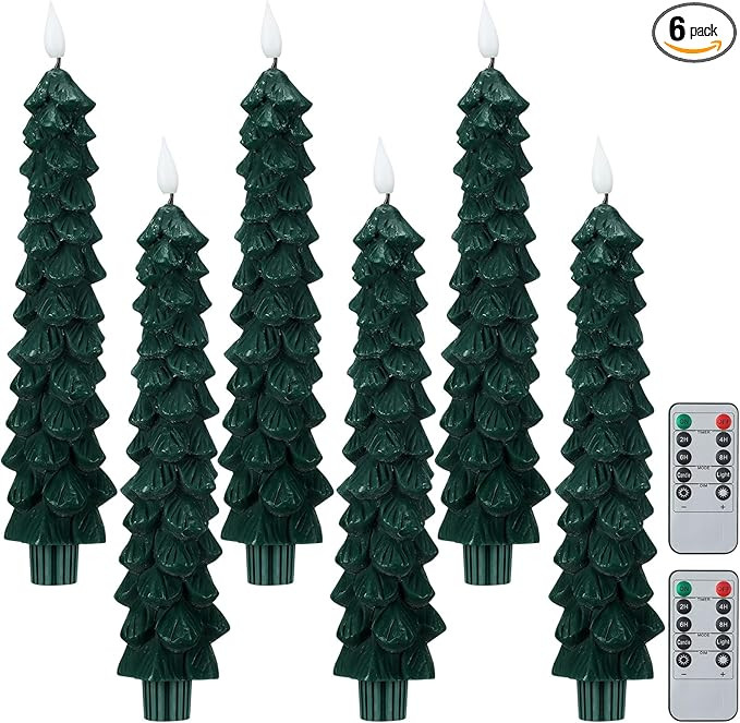 Funtery 6 Pcs LED Christmas Tree Flameless Taper Candles Real Wax Battery Operated Candlestick Li... | Amazon (US)