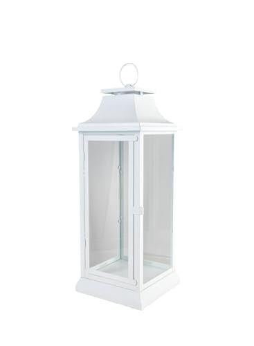 Serene Spaces Living White Hurricane Lanterns with Clear Glass Panels, Perfect for Home Decor, Parties & Events, Table Top Or Hanging Lantern for Indoor & Outdoor, Measure 25" Tall and 9.75" Diameter | Amazon (US)
