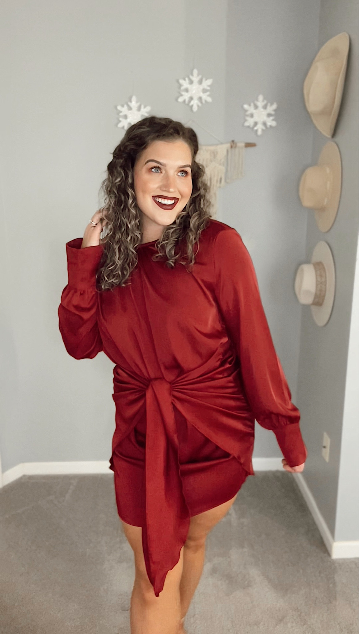 Midsize winter wedding guest dresses on Amazon ❄️ 
Size: XL 
#weddingguestdress #formalwear #formaldress #holidaydress #wrapdress #waisttiedress #minidress #redwinedress #affordablefashion #midsizeoutfits #heels #blockheels #nudeheels #winterwedding #outfitideas #styleinspo 

#LTKwedding #LTKcurves #LTKHoliday