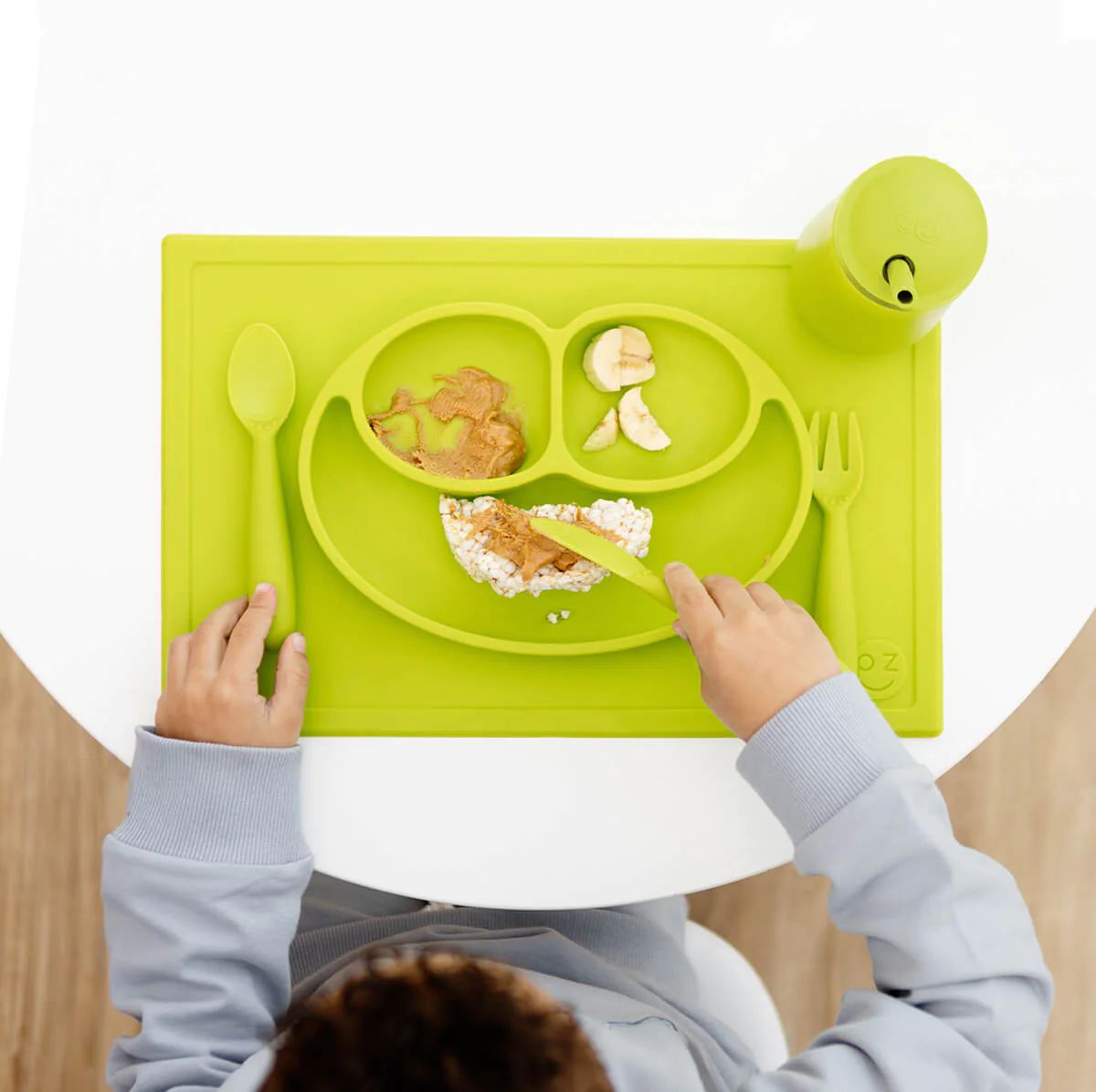 ezpz Happy Feeding Set | Silicone Plate, Cup, Straw & Utensils | ezpz