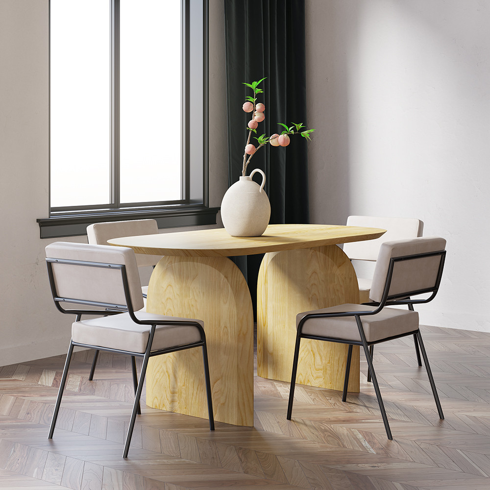 59"" Oval Dining Table Solid Wood for 4 People Japandi Natural Dining Room Table | Homary