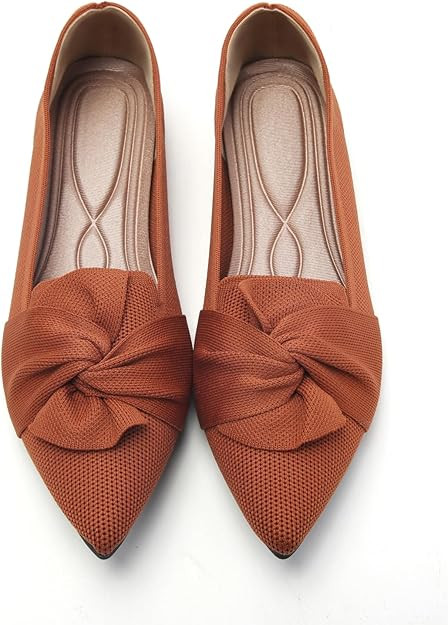 Flats for Womens Pointed Toe Ballet Flats with Bow Comfortable Knit Dressy Flats | Amazon (US)